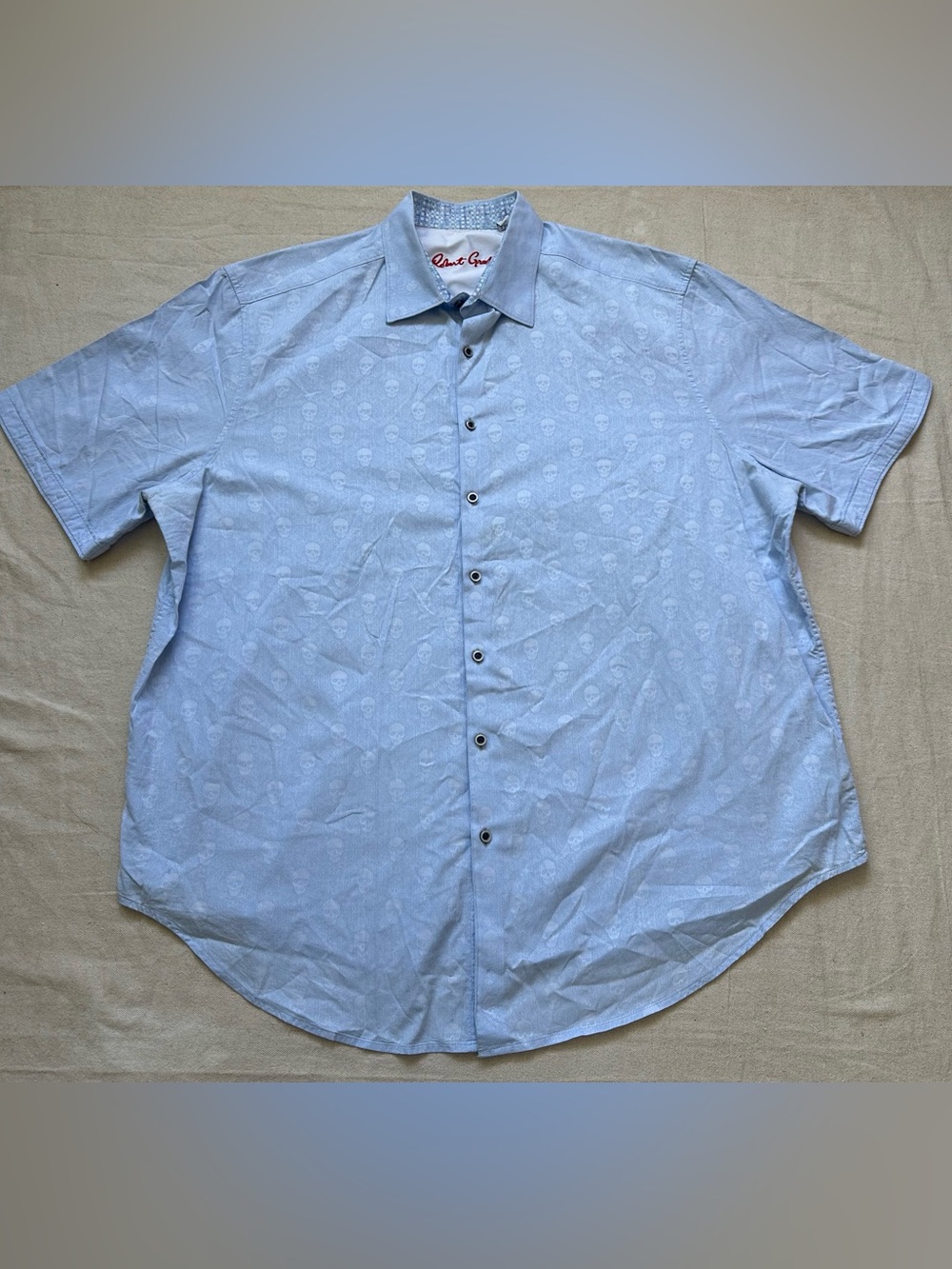 Robert Graham Men's 2XL Blue Jacquard Skull Damask Short Sleeve Button Up Shirt